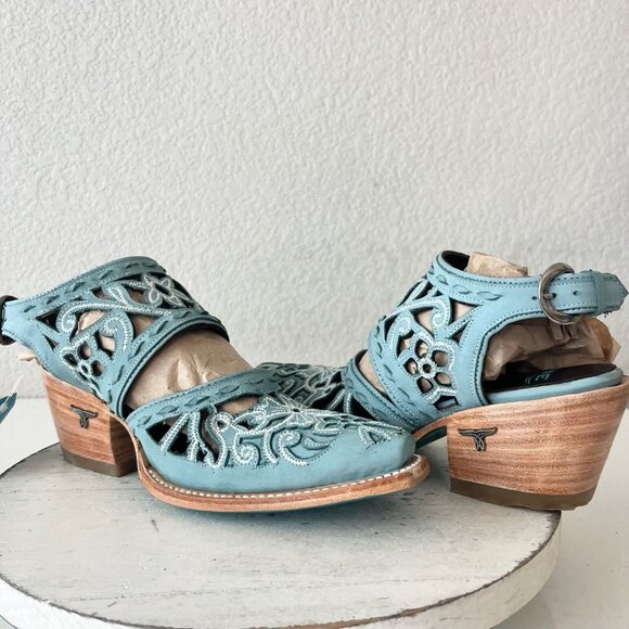 Lane Robin Mule Blue Leather Womens 6 Cowgirl Western Short Ankle Cowboy Boots - Picture 11 of 11